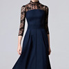Robe de ceremonie elegante plisee mi longue col montant festonne a manche trois quart img xhc38002 v 57ad2b20bdac8